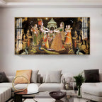 Radha Krishna Raas Leela Acrylic Wall Art Canvas With Devotional Hindu Spiritual Scene