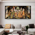 Radha Krishna Raas Leela Acrylic Wall Art Canvas With Devotional Hindu Spiritual Scene