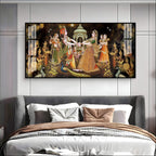 Radha Krishna Raas Leela Acrylic Wall Art Canvas With Devotional Hindu Spiritual Scene