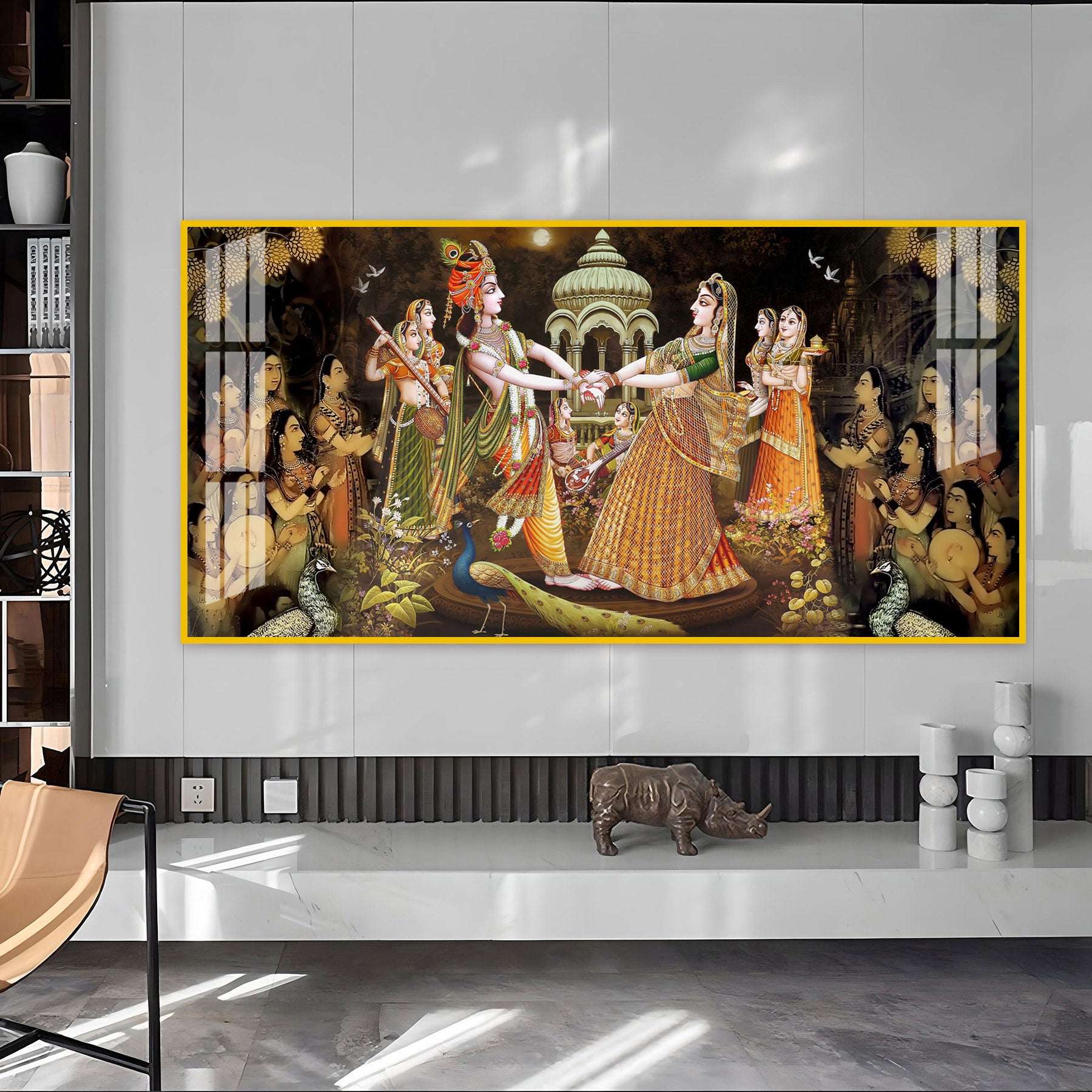 Radha Krishna Raas Leela Acrylic Wall Art Canvas With Devotional Hindu Spiritual Scene
