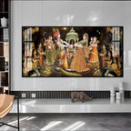 Radha Krishna Raas Leela Acrylic Wall Art Canvas With Devotional Hindu Spiritual Scene