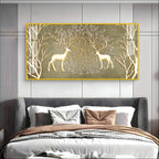Artistic Deer And Trees Acrylic Wall Art Canvas With Gold Finish And Nature Theme