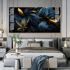 Modern Blue Gold Flower Acrylic Wall Art Canvas With Elegant Nature Theme