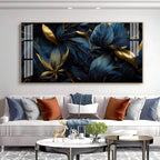 Modern Blue Gold Flower Acrylic Wall Art Canvas With Elegant Nature Theme