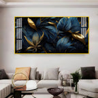 Modern Blue Gold Flower Acrylic Wall Art Canvas With Elegant Nature Theme