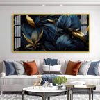 Modern Blue Gold Flower Acrylic Wall Art Canvas With Elegant Nature Theme