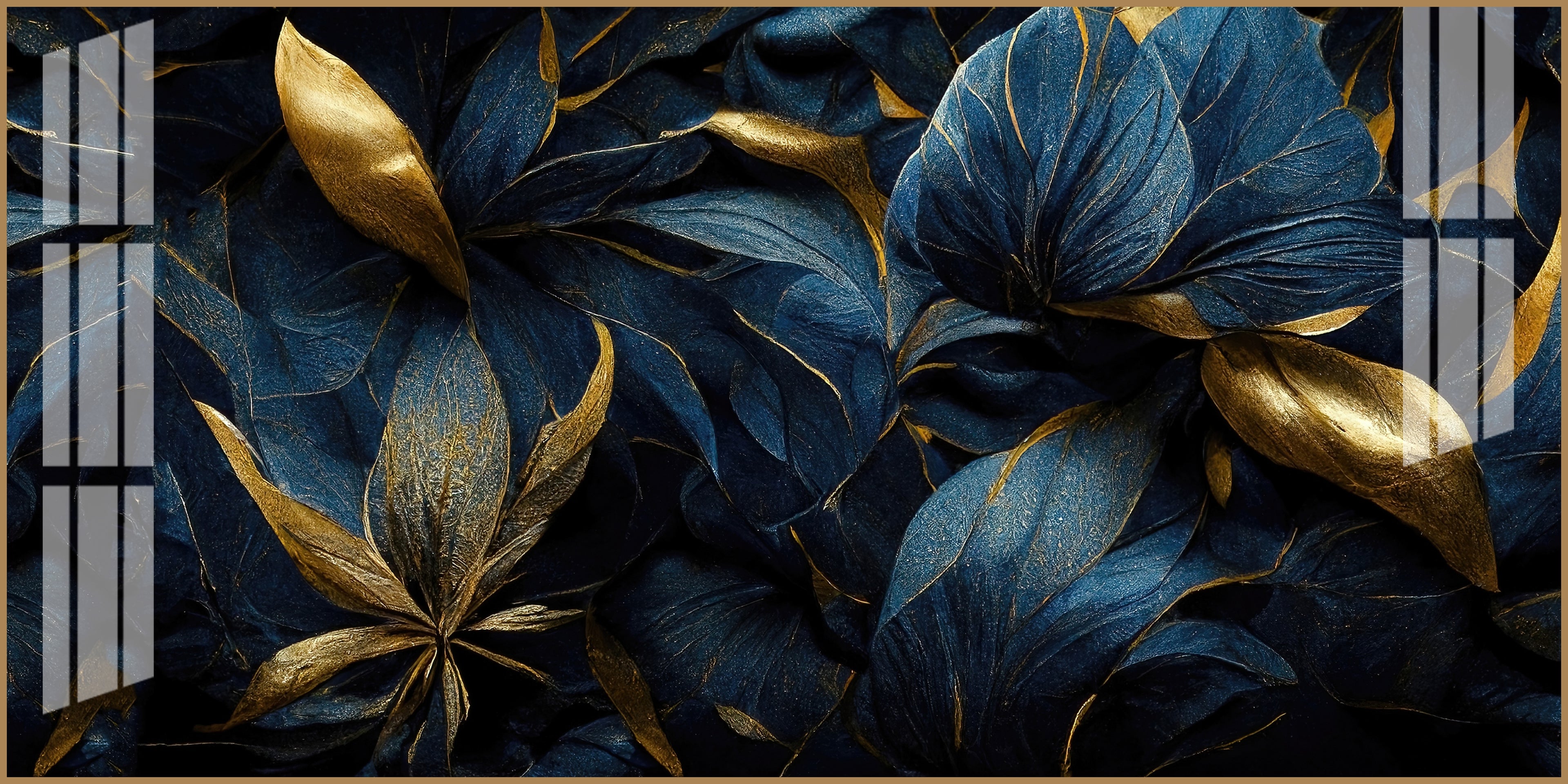 Modern Blue Gold Flower Acrylic Wall Art Canvas With Elegant Nature Theme