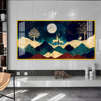 Elegant Deer Mountain Acrylic Wall Art Canvas With Moonlight And Golden Nature Design