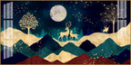 Elegant Deer Mountain Acrylic Wall Art Canvas With Moonlight And Golden Nature Design