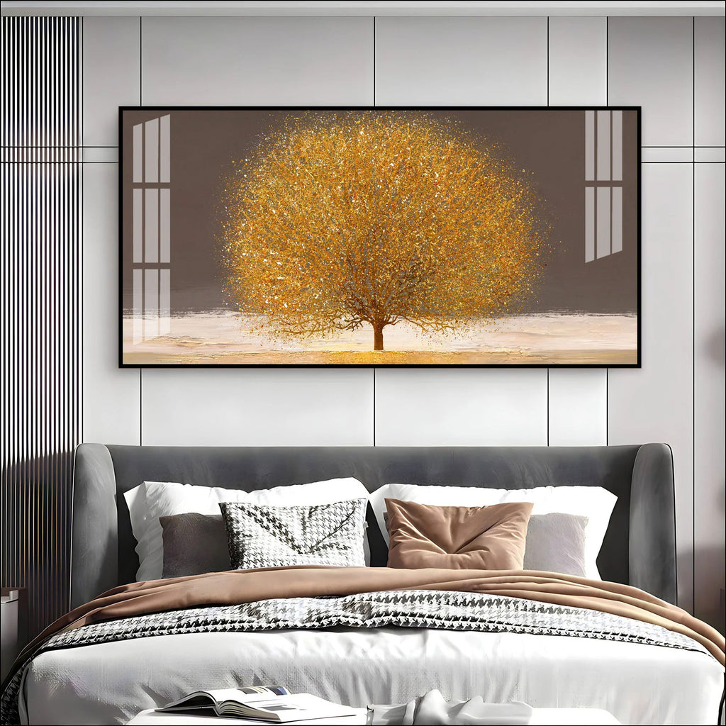 Modern Golden Tree Acrylic Wall Art Canvas With Elegant Nature And Luxury Finish