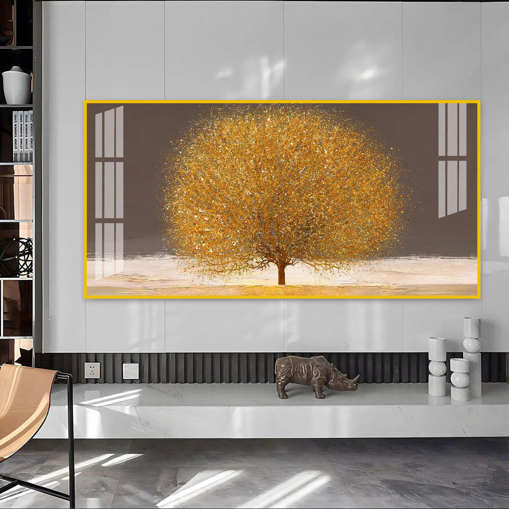 Modern Golden Tree Acrylic Wall Art Canvas With Elegant Nature And Luxury Finish
