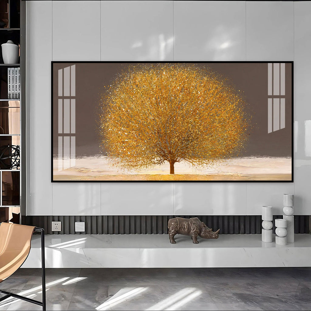 Modern Golden Tree Acrylic Wall Art Canvas With Elegant Nature And Luxury Finish