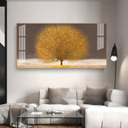 Modern Golden Tree Acrylic Wall Art Canvas With Elegant Nature And Luxury Finish