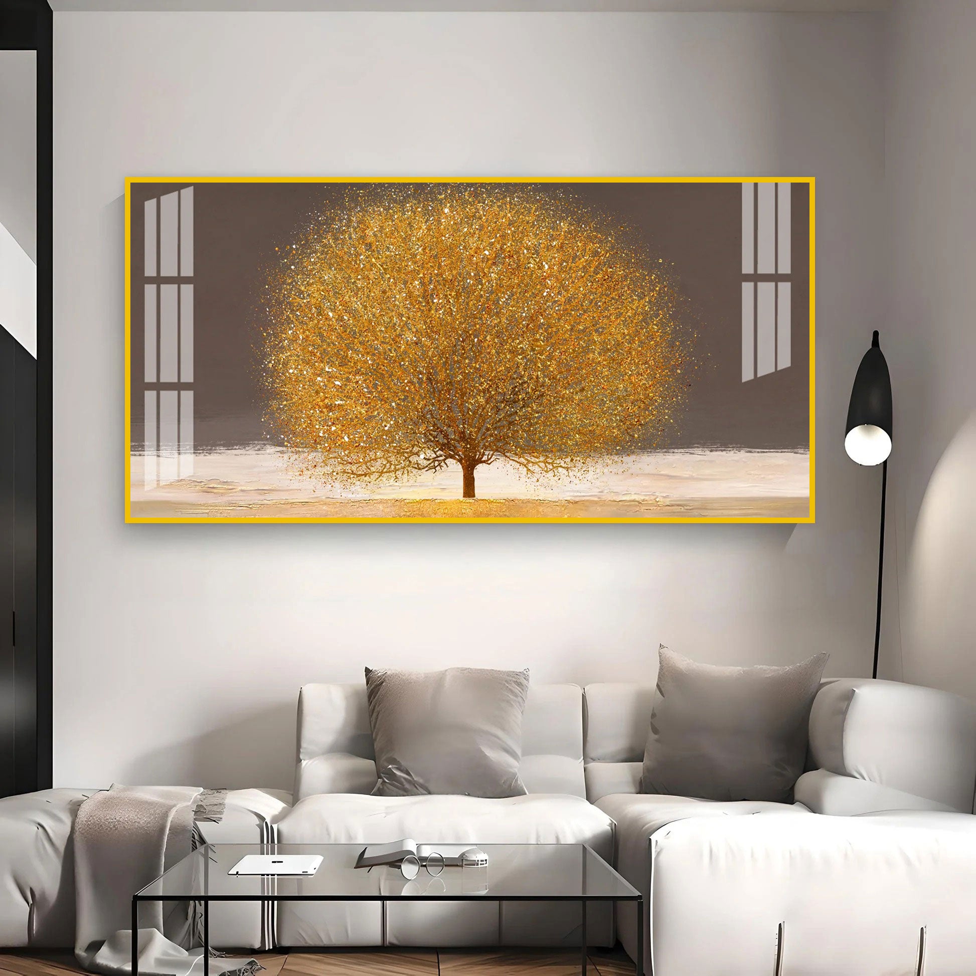 Modern Golden Tree Acrylic Wall Art Canvas With Elegant Nature And Luxury Finish