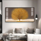Modern Golden Tree Acrylic Wall Art Canvas With Elegant Nature And Luxury Finish