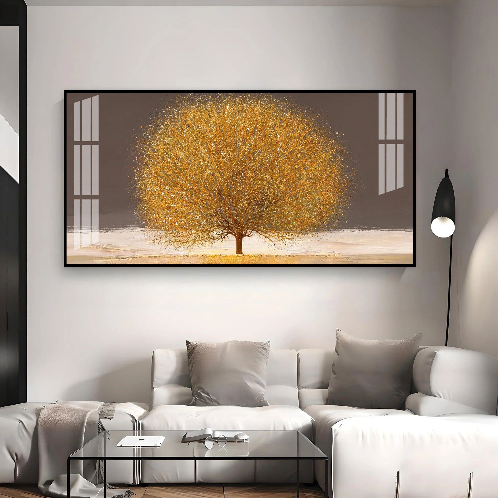 Modern Golden Tree Acrylic Wall Art Canvas With Elegant Nature And Luxury Finish