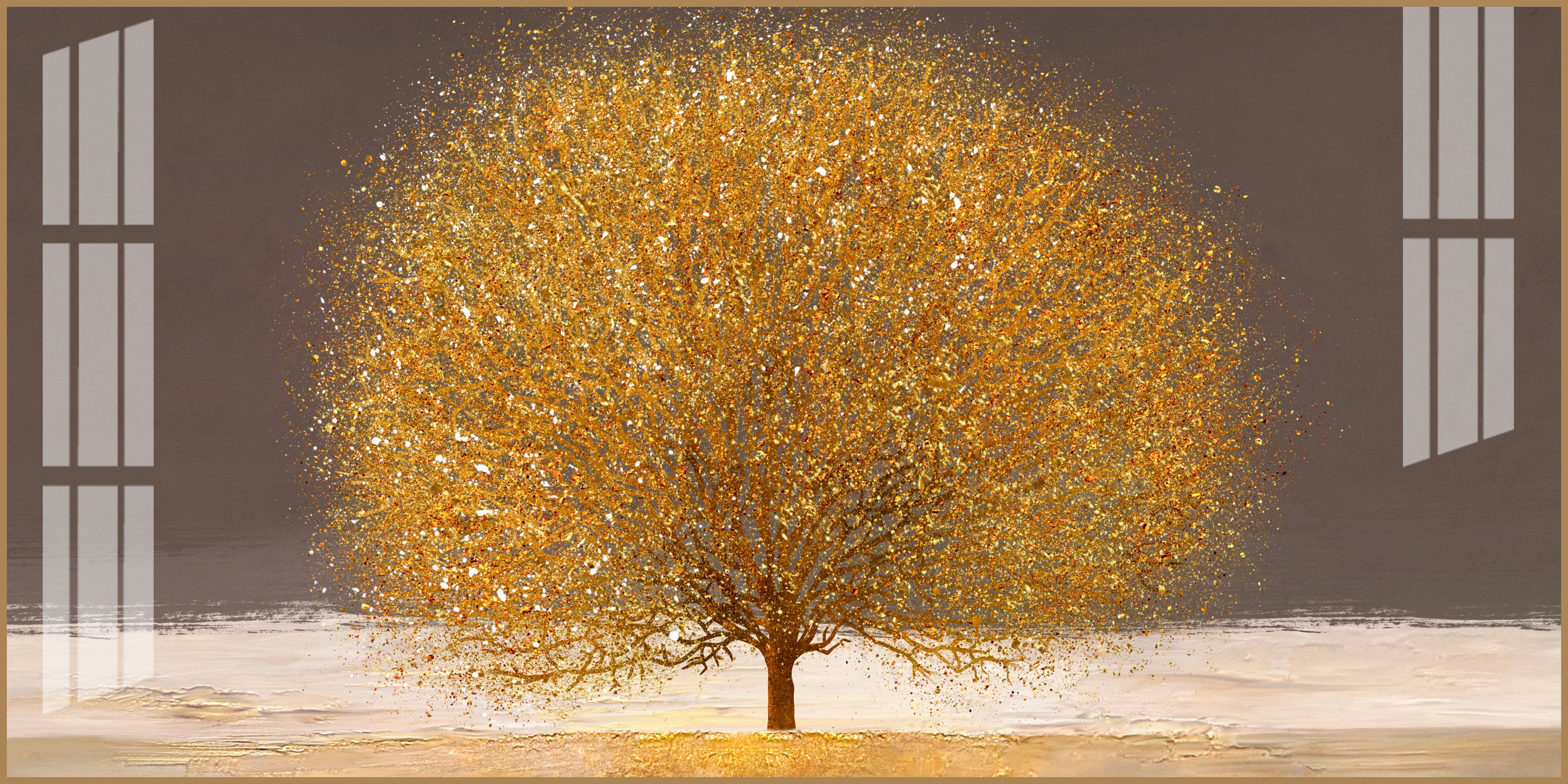 Modern Golden Tree Acrylic Wall Art Canvas With Elegant Nature And Luxury Finish