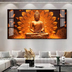 Elegant Buddha Acrylic Wall Art Canvas With Golden Lotus And Spiritual Meditation Design