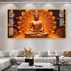 Elegant Buddha Acrylic Wall Art Canvas With Golden Lotus And Spiritual Meditation Design