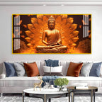 Elegant Buddha Acrylic Wall Art Canvas With Golden Lotus And Spiritual Meditation Design