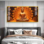 Elegant Buddha Acrylic Wall Art Canvas With Golden Lotus And Spiritual Meditation Design