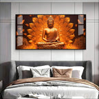 Elegant Buddha Acrylic Wall Art Canvas With Golden Lotus And Spiritual Meditation Design