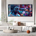 Modern Buddha Acrylic Wall Art Canvas With Colorful Flowers And Abstract Art Style