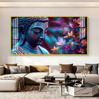 Modern Buddha Acrylic Wall Art Canvas With Colorful Flowers And Abstract Art Style