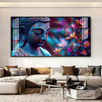 Modern Buddha Acrylic Wall Art Canvas With Colorful Flowers And Abstract Art Style