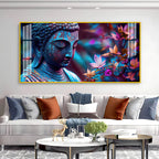 Modern Buddha Acrylic Wall Art Canvas With Colorful Flowers And Abstract Art Style
