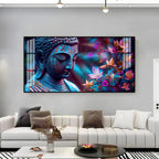 Modern Buddha Acrylic Wall Art Canvas With Colorful Flowers And Abstract Art Style