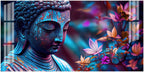 Modern Buddha Acrylic Wall Art Canvas With Colorful Flowers And Abstract Art Style