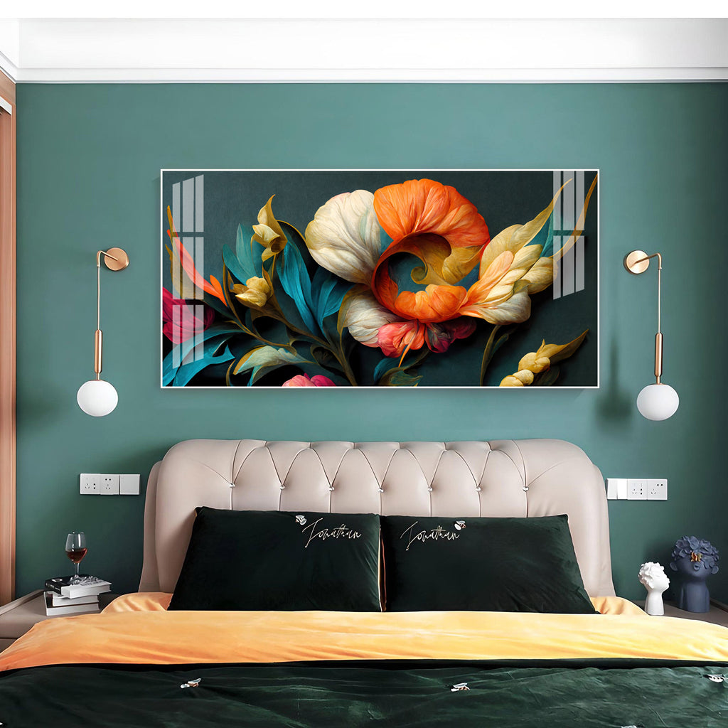 Stylish Floral Acrylic Wall Art Canvas With Colorful Design And Modern Art Style
