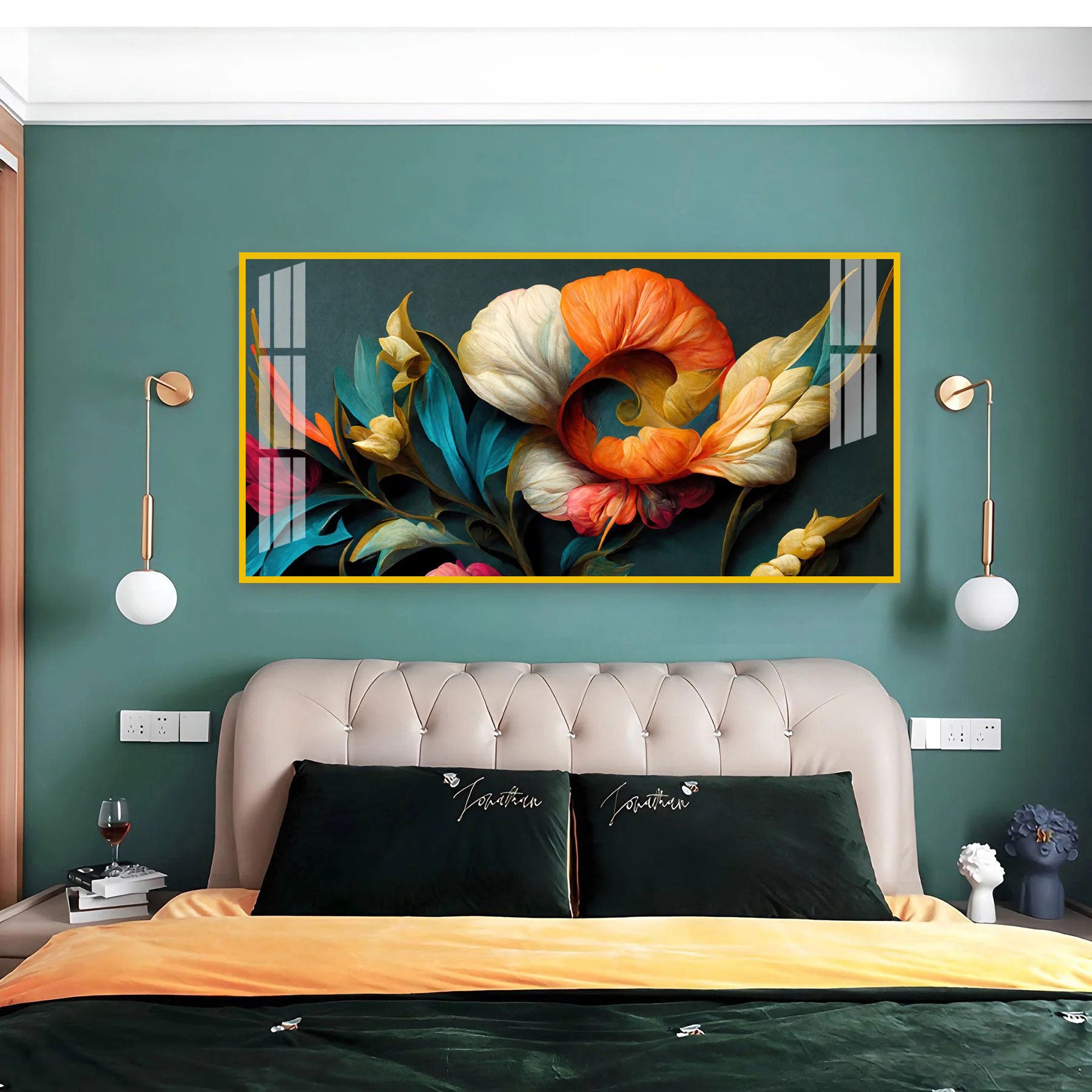 Stylish Floral Acrylic Wall Art Canvas With Colorful Design And Modern Art Style