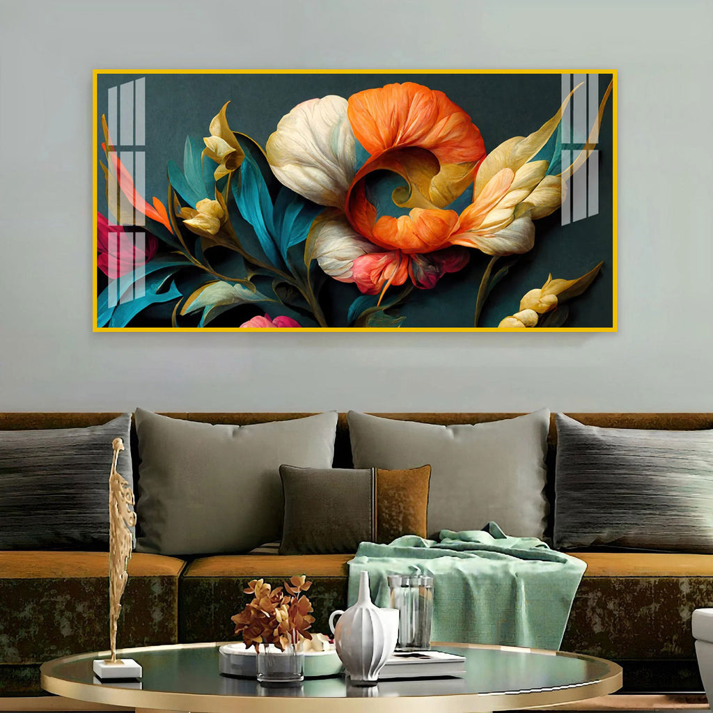Stylish Floral Acrylic Wall Art Canvas With Colorful Design And Modern Art Style