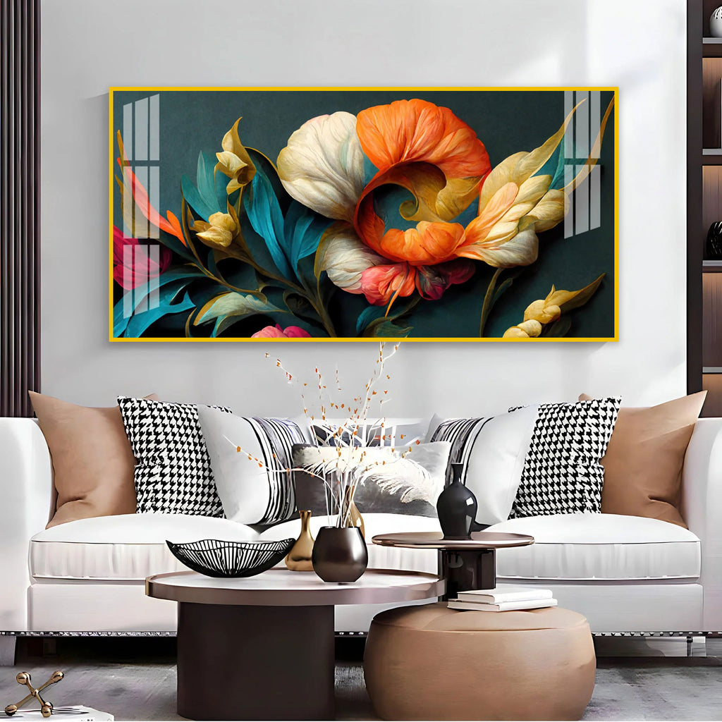 Stylish Floral Acrylic Wall Art Canvas With Colorful Design And Modern Art Style