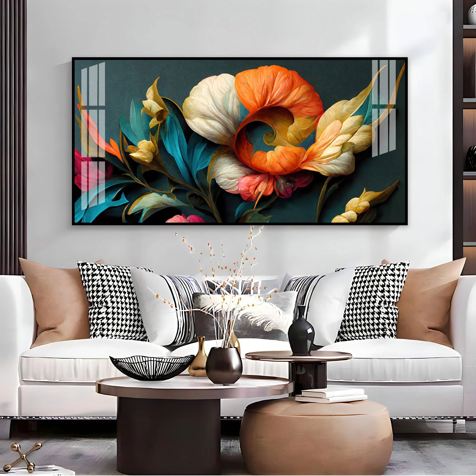 Stylish Floral Acrylic Wall Art Canvas With Colorful Design And Modern Art Style