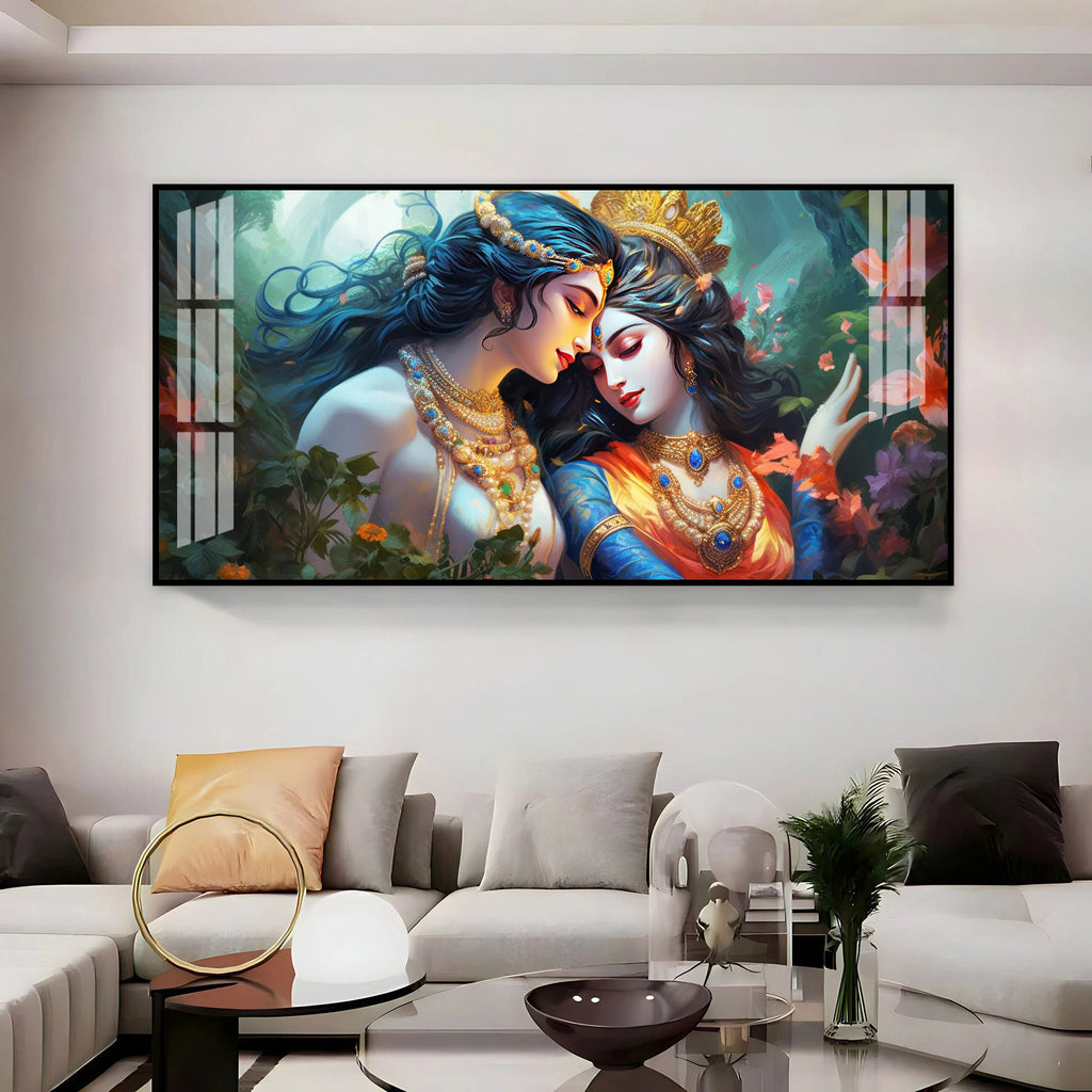 Modern Radha Krishna Acrylic Wall Art With Romantic And Spiritual Art Style
