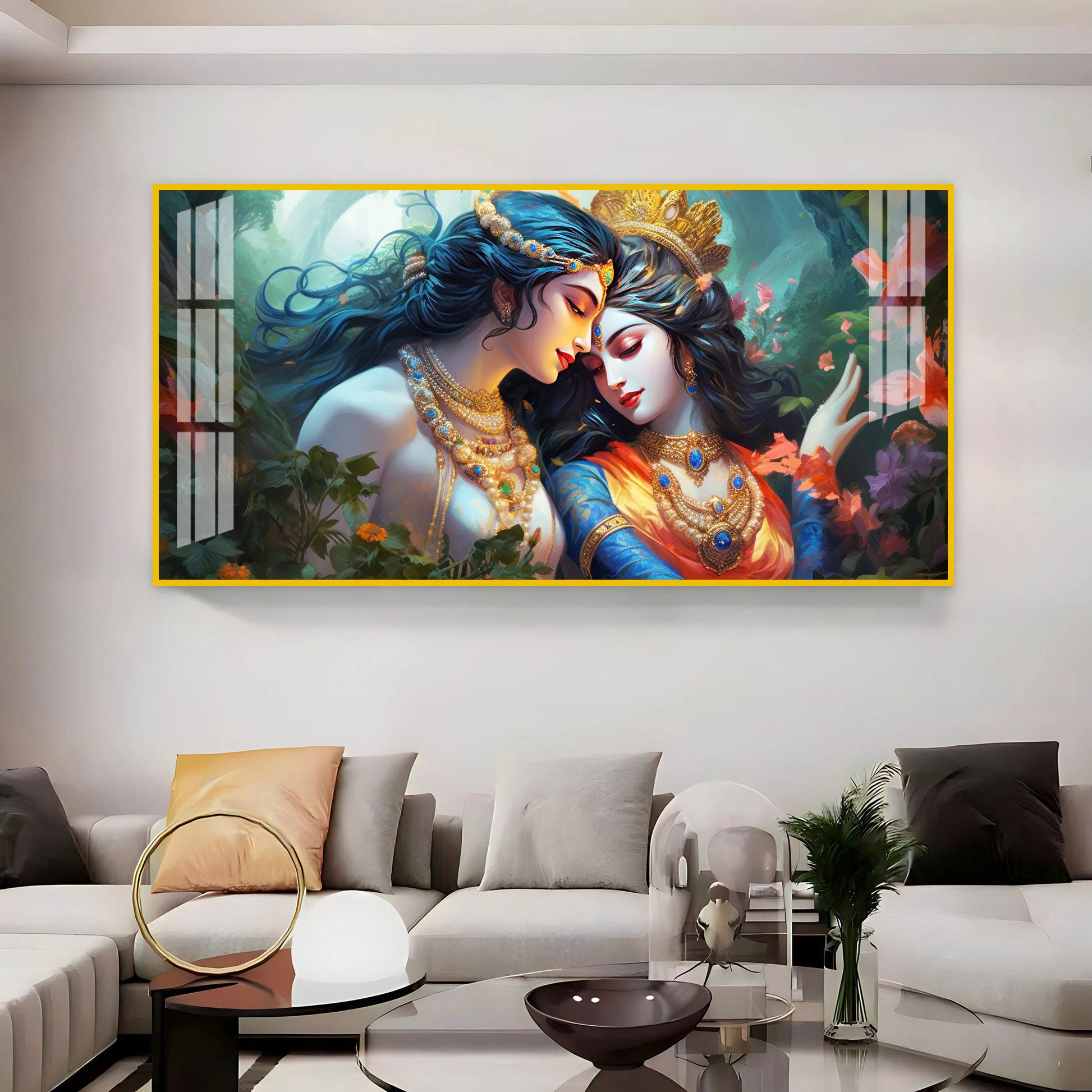 Modern Radha Krishna Acrylic Wall Art With Romantic And Spiritual Art Style