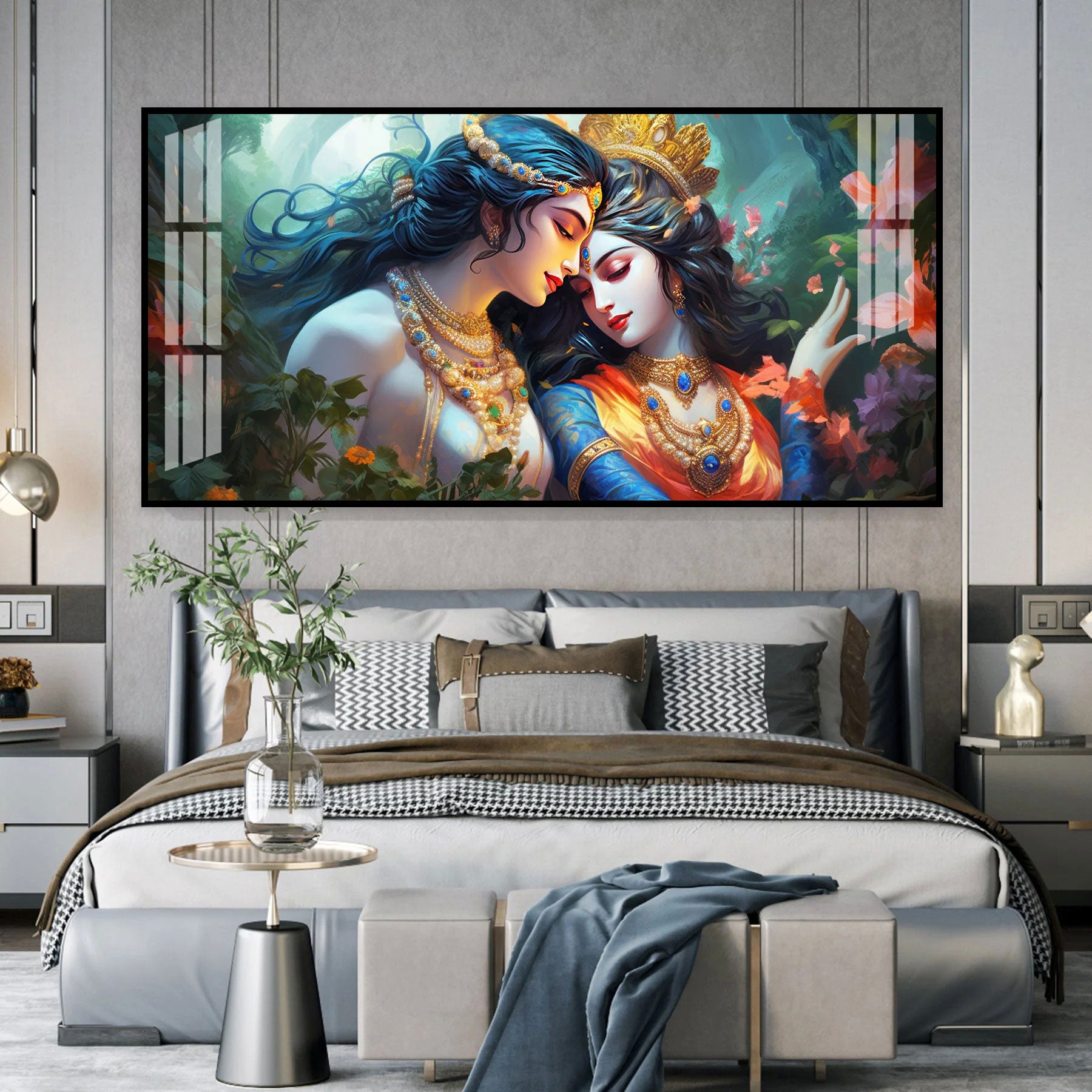 Modern Radha Krishna Acrylic Wall Art With Romantic And Spiritual Art Style