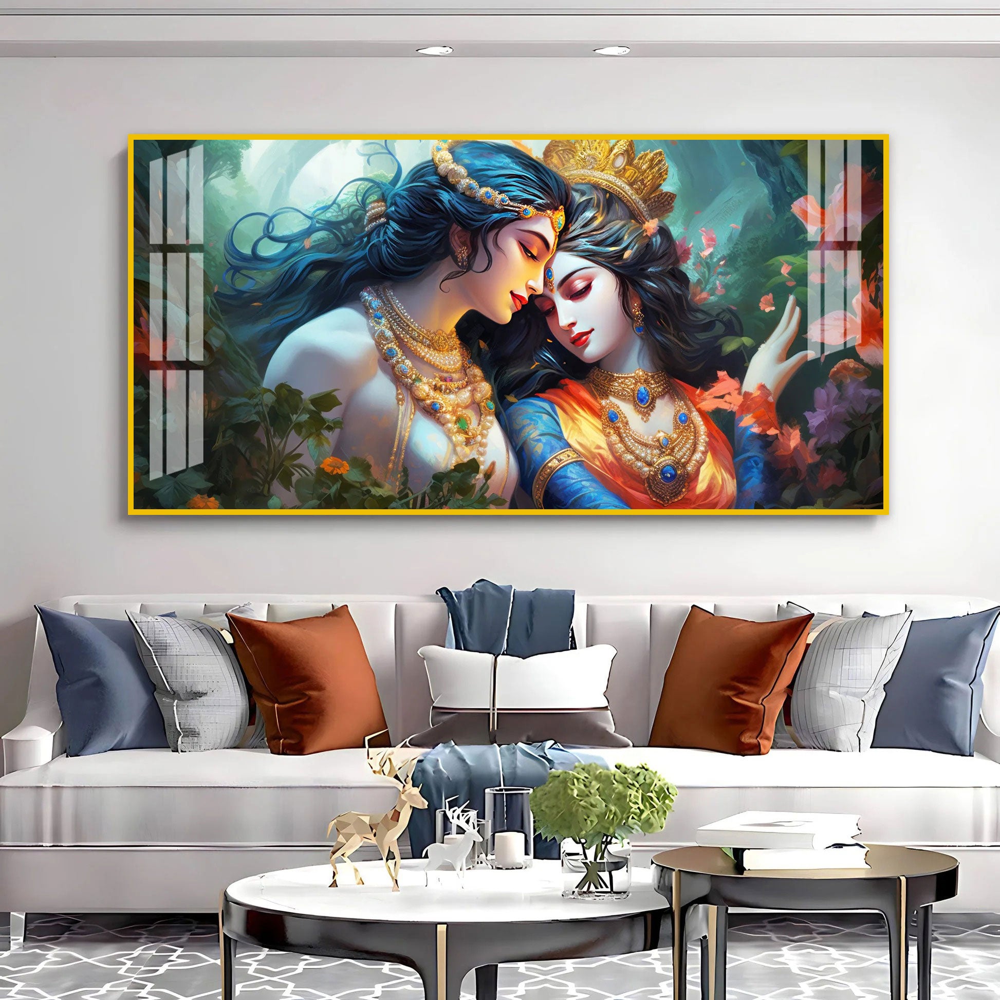 Modern Radha Krishna Acrylic Wall Art With Romantic And Spiritual Art Style