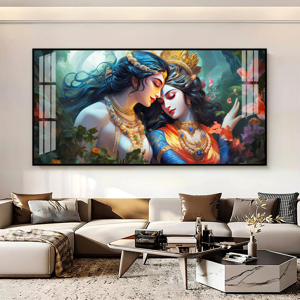 Modern Radha Krishna Acrylic Wall Art With Romantic And Spiritual Art Style