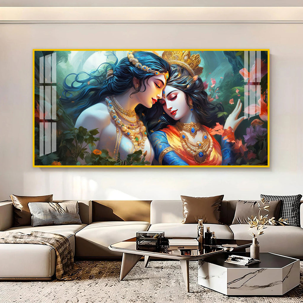 Modern Radha Krishna Acrylic Wall Art With Romantic And Spiritual Art Style