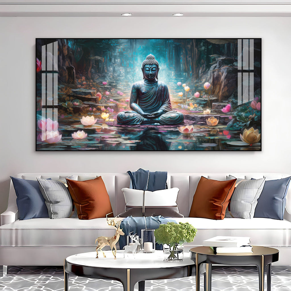 Stylish Buddha Meditation Acrylic Wall Art Canvas With Nature And Peaceful Theme