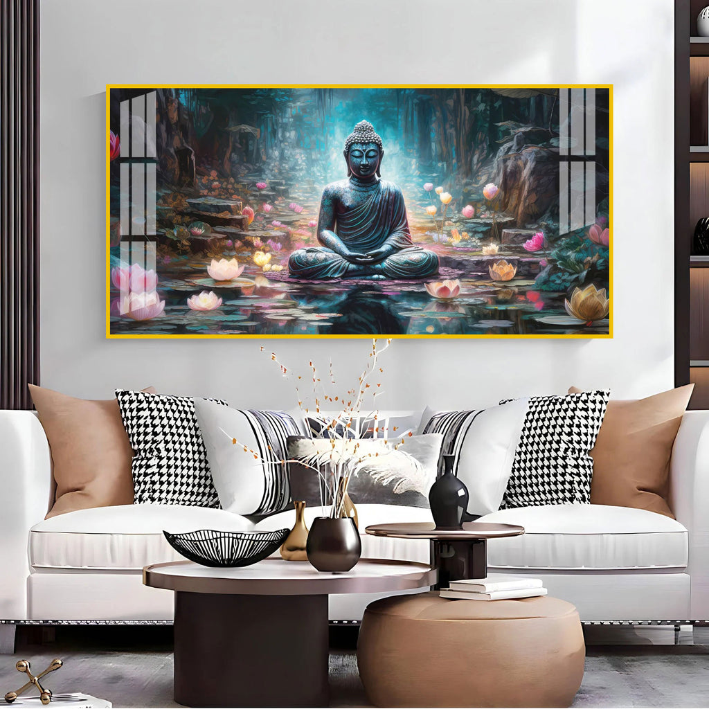 Stylish Buddha Meditation Acrylic Wall Art Canvas With Nature And Peaceful Theme