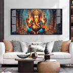 Elegant Ganesha Acrylic Wall Art Canvas With Spiritual Temple And Divine Design