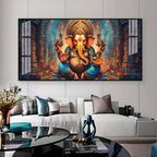 Elegant Ganesha Acrylic Wall Art Canvas With Spiritual Temple And Divine Design