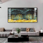 Stylish Golden Forest Acrylic Wall Art Canvas With Mountain And Nature Theme
