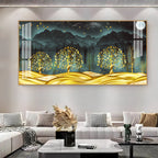 Stylish Golden Forest Acrylic Wall Art Canvas With Mountain And Nature Theme