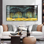 Stylish Golden Forest Acrylic Wall Art Canvas With Mountain And Nature Theme